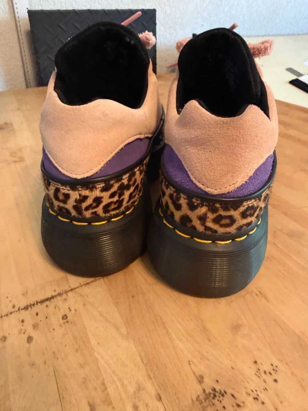 Dr. Marten s Buzz 5-Eye Pink Suede and Leopard Hair Platform Shoe - RARE
